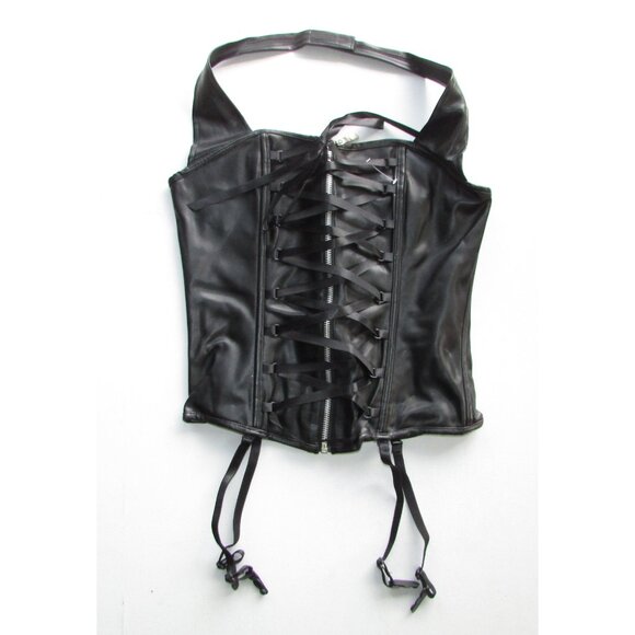 Black Pleather Halter Corset Set - NEW - Picture 6 of 11